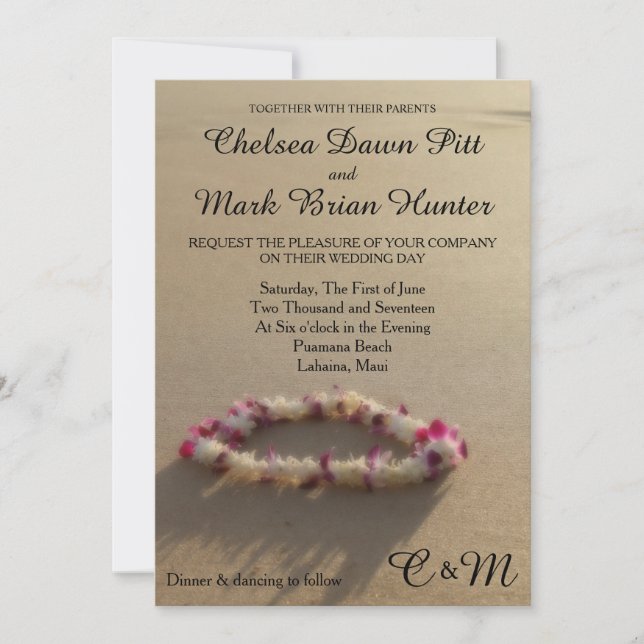 Hawaiian Lei Beach Wedding Invitation (Devant)
