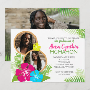 Hawaiian Luau 3 Photo Graduation Party Invitation