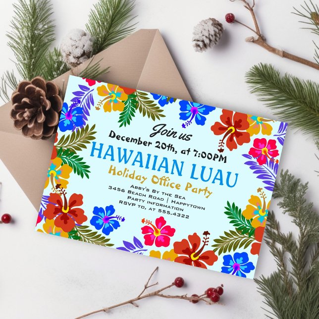 Hawaiian Luau Custom Party Hibiscus Invitations (Créateur téléchargé)