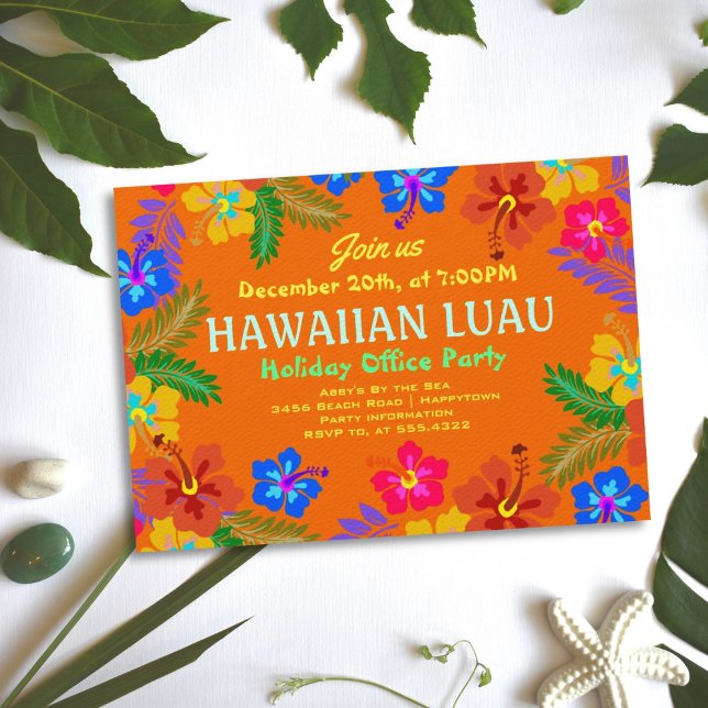 Hawaiian Luau Office Party Hibiscus Invitations (Créateur téléchargé)