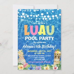 Hawaiian Luau Pool Party Anniversaire Invitation