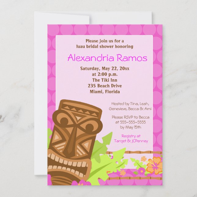 Hawaiian Luau Tiki Invitation de Fêtes des mariées (Devant)