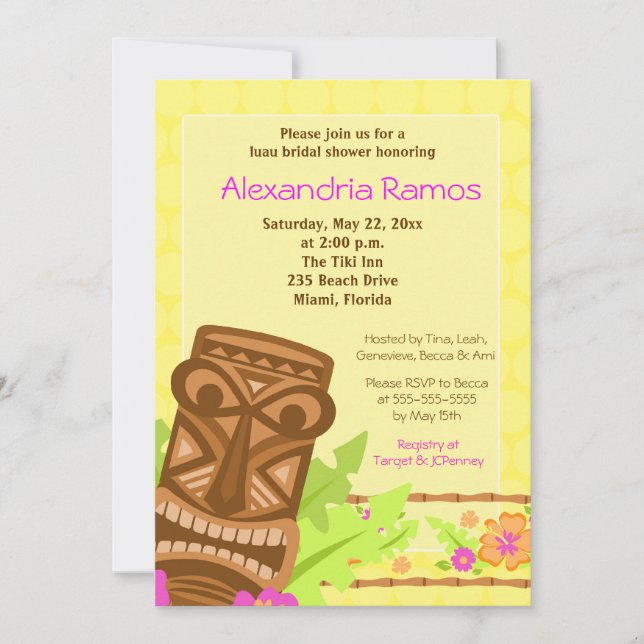 Hawaiian Luau Tiki Invitation de Fêtes des mariées (Devant)