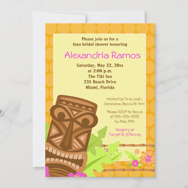 Hawaiian Luau Tiki Invitation de Fêtes des mariées (Devant)