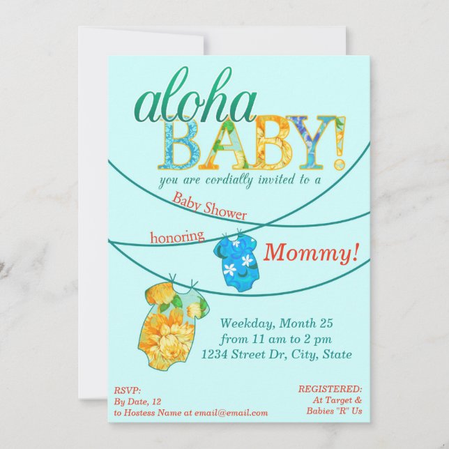 Hawaiian Shirt Onsie Luau Shower Invitation (Devant)