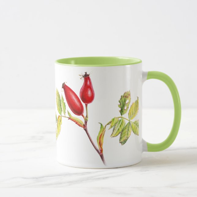 Hawthorn & rose hip botanique art vert mug (Droite)
