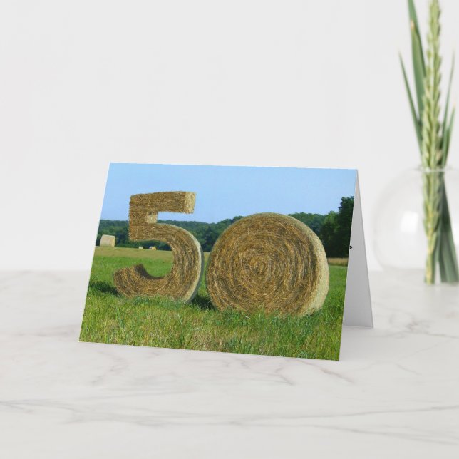 "Hay ! Bonne 50ème !" Carte de voeux avec Hay Bale (Devant)