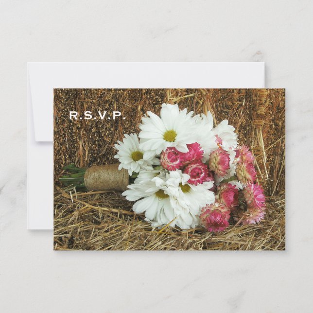 Hay Wedding RSVP - Daisy & Pink Bouquet (Devant)
