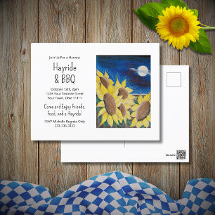 Hayride Barbecue Sunflowers Folk Art Invitation