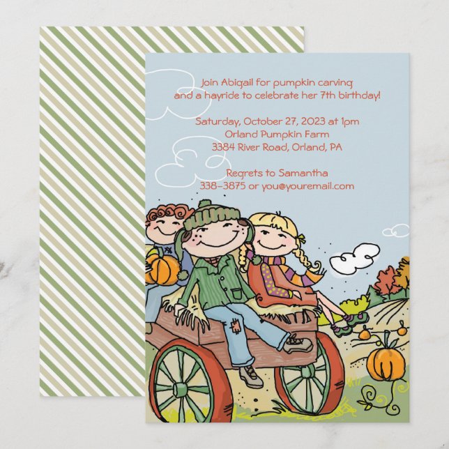 Hayride Kids Invitations pour la fête d'anniversai (Devant / Derrière)