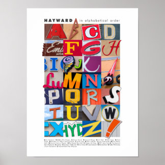Hayward en affiche 12x16 d'ordre alphabétique