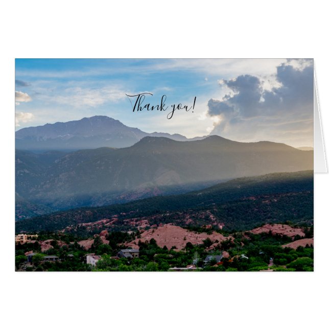 Hazy Pikes Peak Sunset Carte de remerciements (Devant Horizontal)