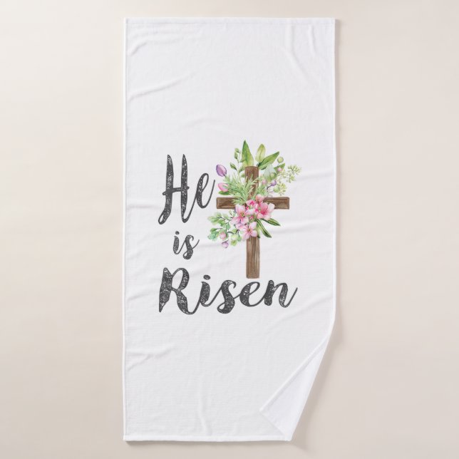 He is Risen Floral Cross Vintage Happy Easter T-Sh (Serviette de bain)