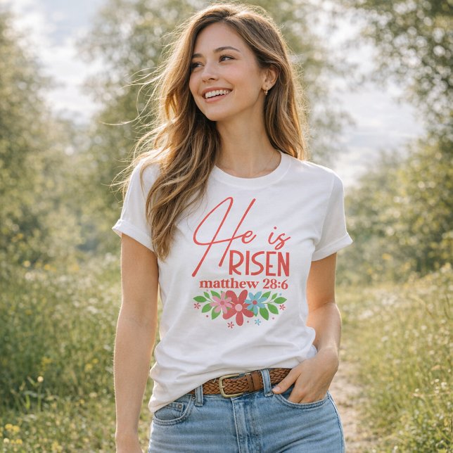 He Is Risen Floral Girls-Cute Christian T-Shirt (Créateur téléchargé)