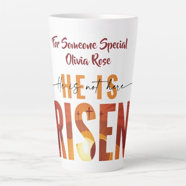 He Is Risen Personalised Image & Text Latte Mug (Devant)