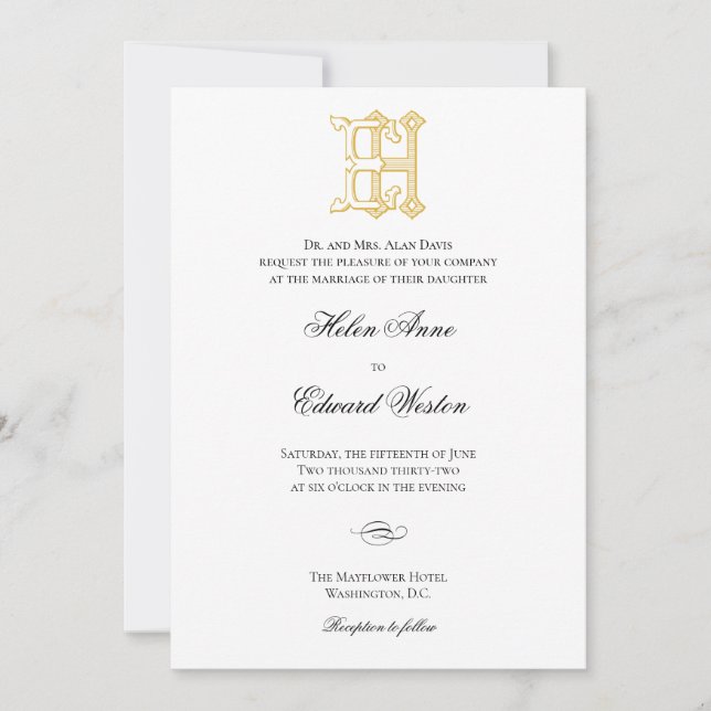 HE Monogramme ou EH Monogramme Mariage Invitations (Devant)