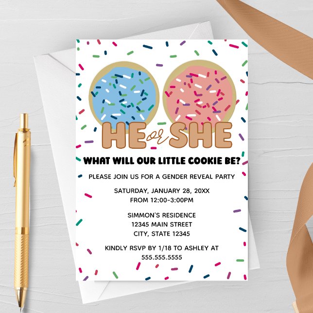 He or She Cookie Gender Reveal Party Invitation (Créateur téléchargé)