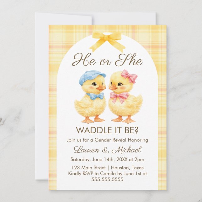 He or She WADDLE IT BE? Gender Reveal Invitation (Devant)