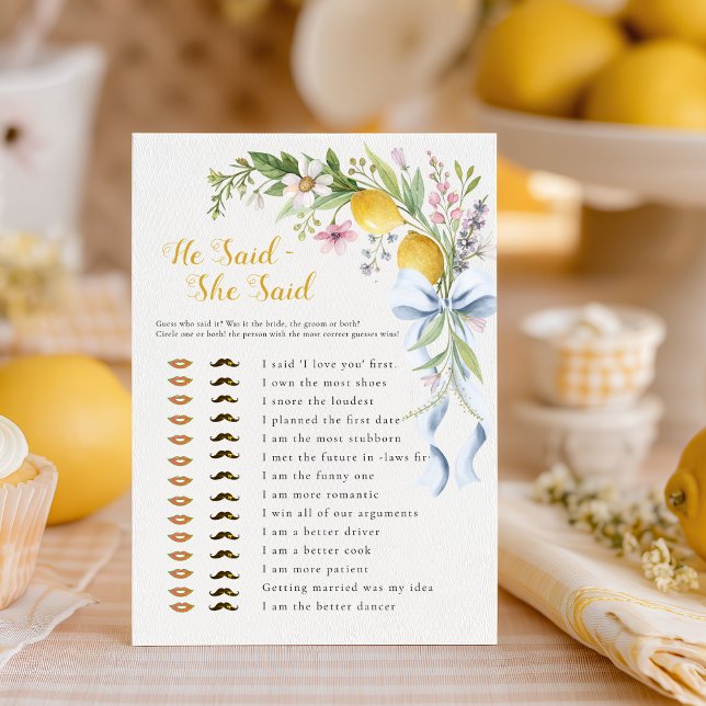 He Said She Said Bridal Shower Game | Main Squeeze (Créateur téléchargé)
