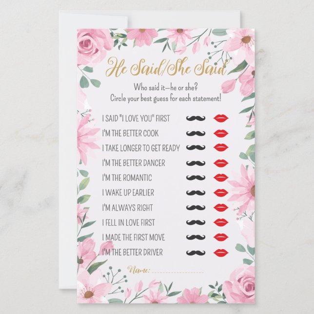 He Said, She Said Love in Bloom Shower Game (Devant)