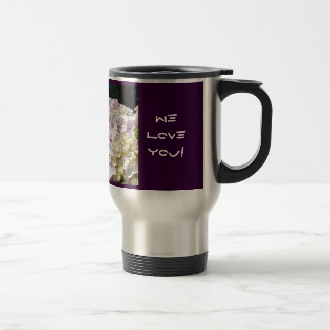Hé vous nous vous aimons ! Mugs de voyage pour caf (Droit)