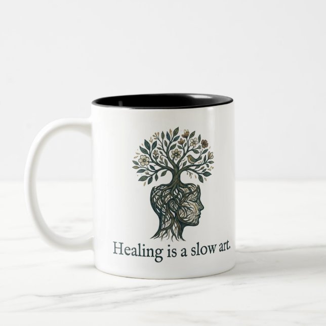 Healing is a Slow Art" Mindful Tree Roots Mug (Gauche)