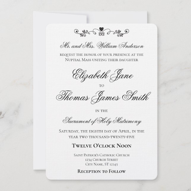 Heart Accent Elegant Wedding Invitation (Devant)