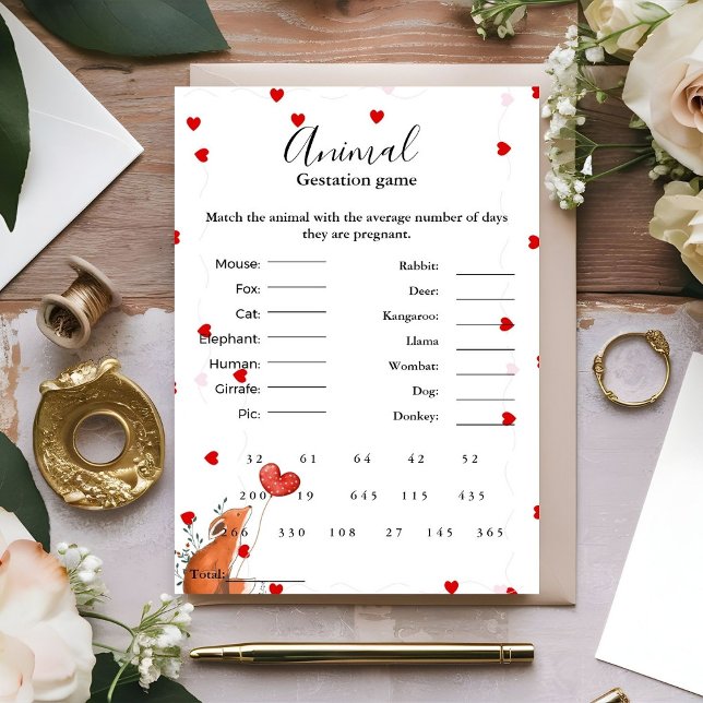 Heart Animal gestation jeu baby shower jeu Carte (Créateur téléchargé)