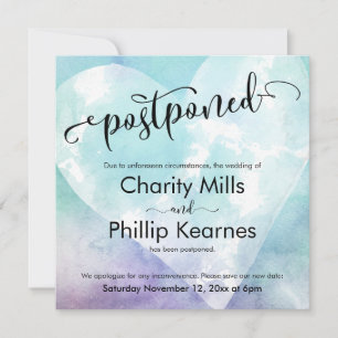 Heart Aqua Purple Postpond Mariage Faire-part