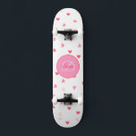 Heart Girl Skateboard Monogramme & Nom<br><div class="desc">Faites de ce Hearts Girl Skateboard avec Monogram & Name votre propre en ajoutant votre texte. Pour accéder aux outils de montage avancés, allez à "Personnaliser ce modèle" et cliquez sur "Détails", faites défiler et appuyez sur le lien "cliquer pour customiser plus loin". Idéal pour toute occasion comme l'anniversaire ou...</div>