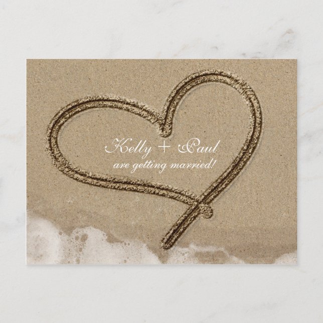 Heart in Sand Beach Mariage tropical Date Carte po (Devant)