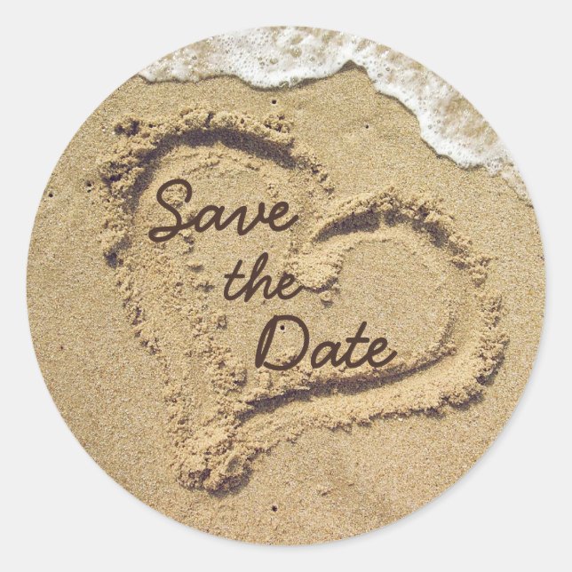 Heart in the Sand Save the Date Stickers (Devant)