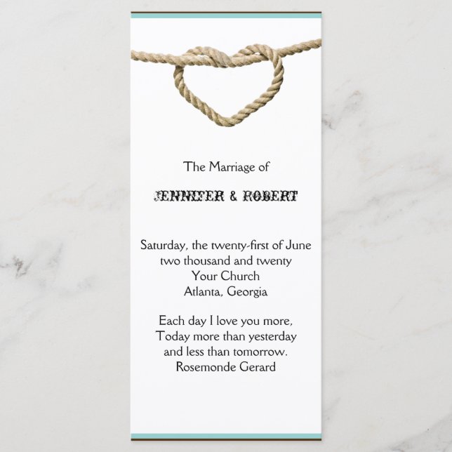 Heart Love Knot Programme de mariage occidental (Devant)