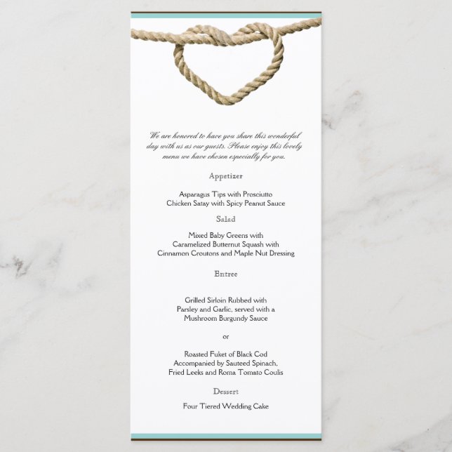 Heart Love Knot Western Mariage Menu (Devant)