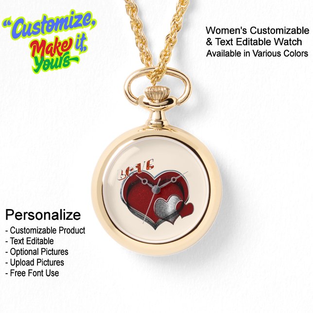 Heart Magic Gold Collier Montre Beige Visage (Women's Heart Magic Gold Necklace Watch Featuring a Beige Face.)