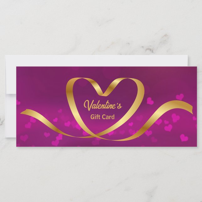 Heart Ribbon Gold Purple Valentine's Day Carte cad (Devant)