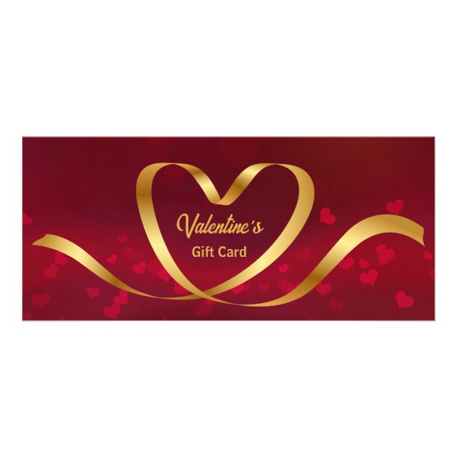 Heart Ribbon Gold Red Valentine's Day Carte cadeau (Devant)