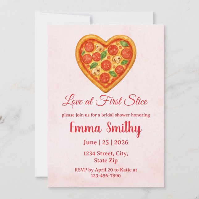Heart Shaped Pizza Bridal Shower Invitation (Devant)
