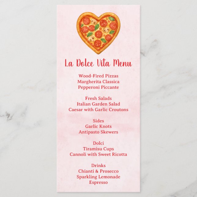 Heart Shaped Pizza Menu Card | Red Checkered (Devant)