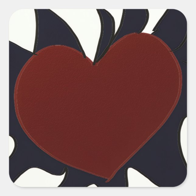 Heart with Black Flames Square Stickers (Devant)