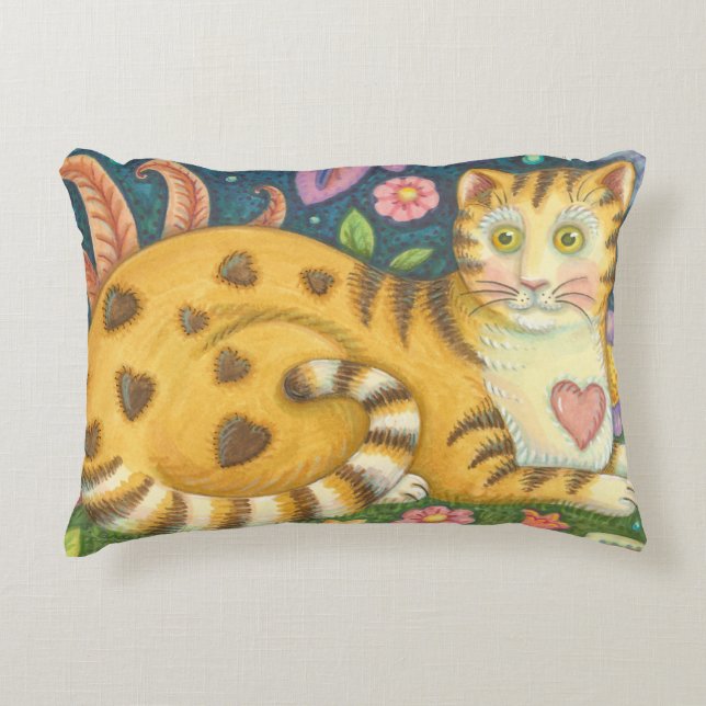 Hearts N'Stripes Tabby Folk Art Cat Coussin (Devant)