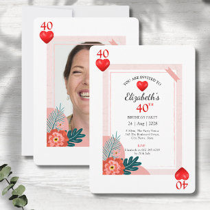 Hearts Playing Card 40th Birthday Party Invitation