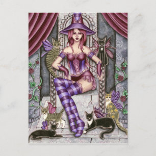 Heather - Carte postale de sorcière gothique chat