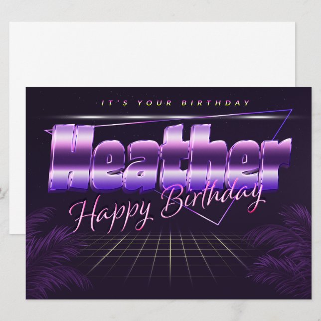 Heather prénom carte rétro lilas anniversaire (Devant / Derrière)