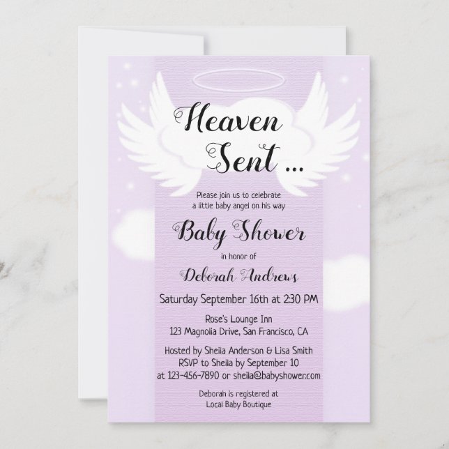 Heaven envoyé Angel Wings Baby shower Invitation (Devant)