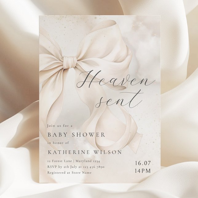 Heaven Sent Neutral Bow Baby Shower Invitation (Créateur téléchargé)
