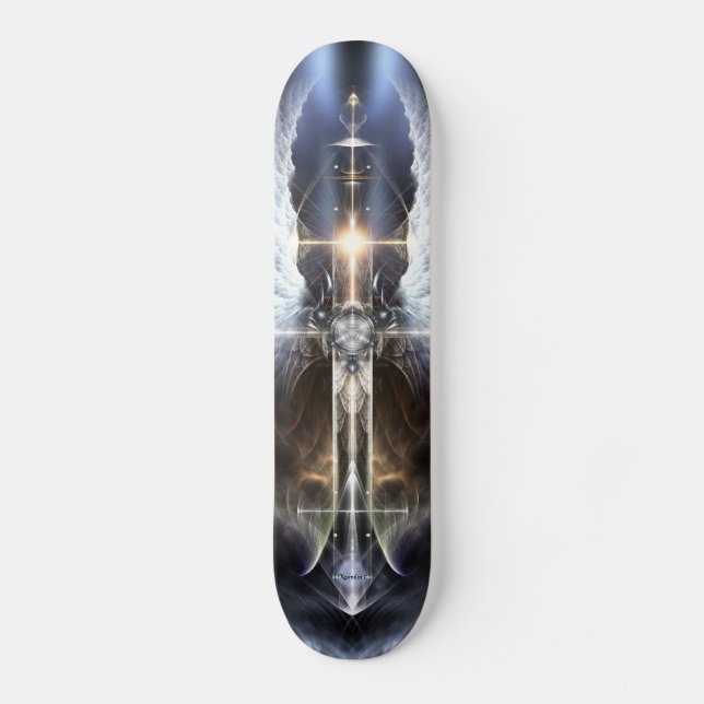 Heavenly Angel Wing Cross Fractal Art Skateboard (Recto)