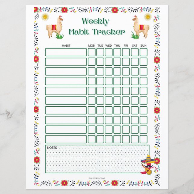 Hebdomadaire Habit Tracker Imprimable - Lama Editi (Devant)