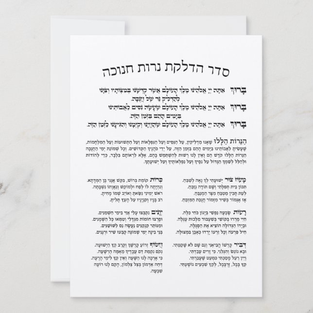 Hébreu Hadlakat Nerot Chanukah - Bénédiction Menor (Devant)