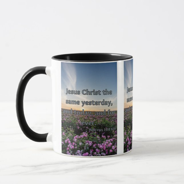 Hébreux 13:8 KJV Bible Écriture Pic Mug à deux ton (Gauche)